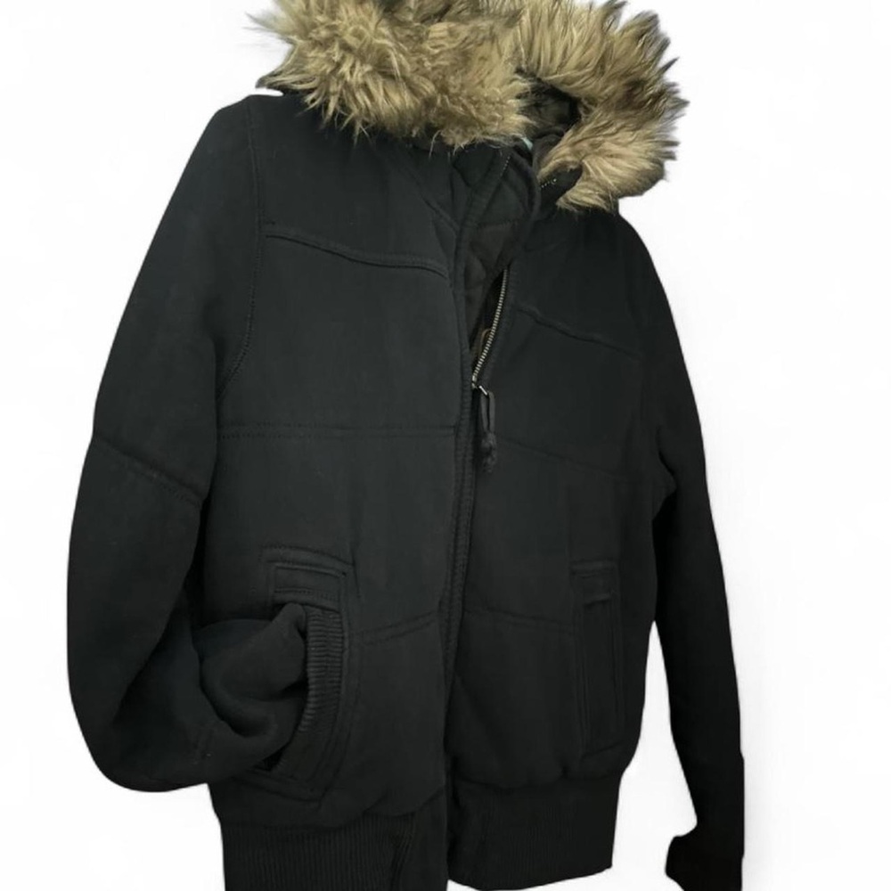 American Eagle Outfitters Vintage Y2K Rare Black Puffer Jacket Faux Fur Hood M